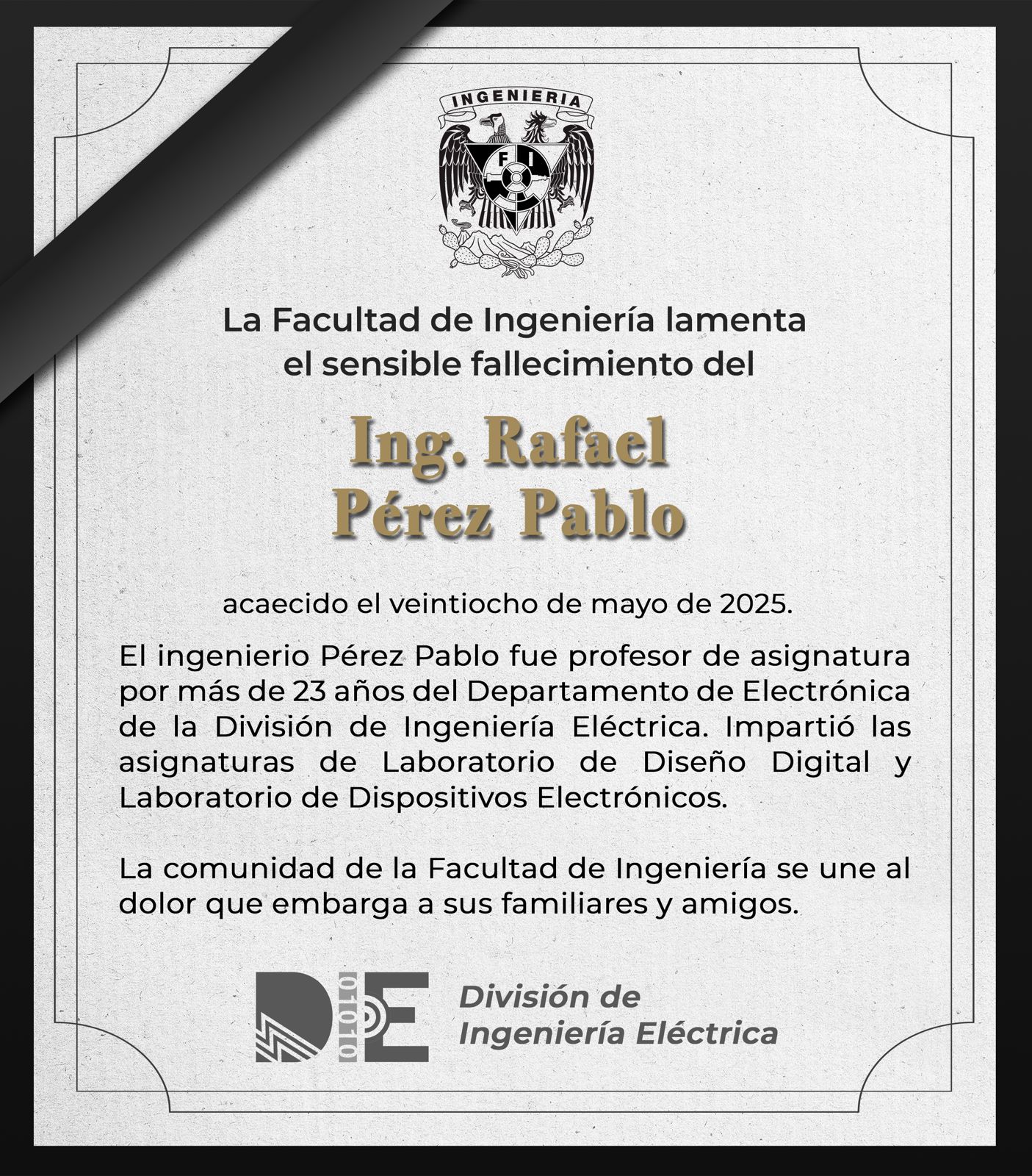 Esquela Ing. Rafael Perez